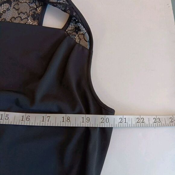 Spense Black Size 12 Straight Knee-length Dress with Drop Neck and Lace Accents - Picture 6 of 8